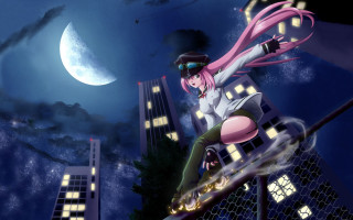 Girl short skirt hat fence - full free wallpaper