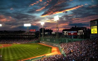 Baseball stadium crowd sunset clouds 2 - lot of people watching free wallpaper