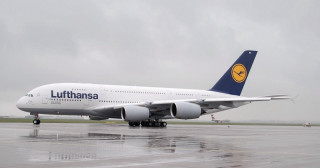 Large white blue airplane runway 3 - side profile free wallpaper
