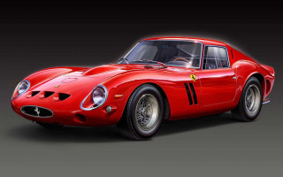 Red sports car studio photo 5 - a gray background behind free wallpaper