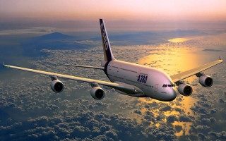 Jetliner cloudy sky sunset ocean 3 - matte painting free wallpaper