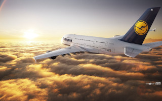 Jetliner cloudy sky above sunset 2 - a smiley face free wallpaper