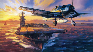 Plane ship ocean sunset painting - a painting of a plane free wallpaper