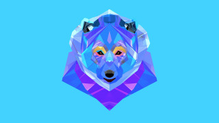 Geometric wolf head blue background - low free wallpaper