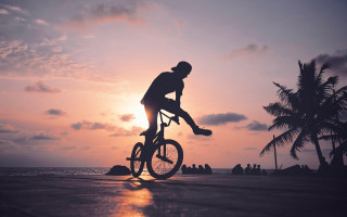 Beach bike sunset palm trees - a man riding free wallpaper