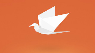 White origami bird flying sky - an orange background free wallpaper