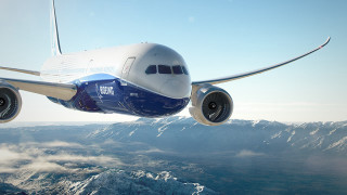 Jetliner flying blue sky mountains - realistic free wallpaper