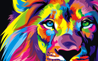 Colorful lion vibrant face image - a pop art painting free wallpaper