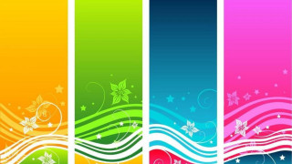 Colorful banner flowers stars sides - triadic free wallpaper