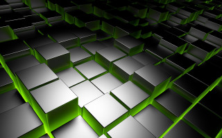 Large green boxes black background - beeple free wallpaper