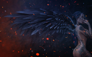 Woman wing tattoo body art - a large wing free wallpaper