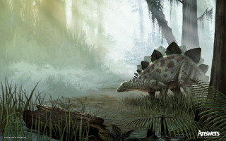 Dinosaur forest trees plants background - primitivism free wallpaper