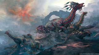 Dragon attack storm clouds rocks - a painting of a dragon free wallpaper