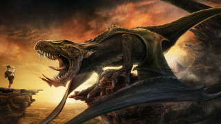 Man dragon cliff standing open - dragon art free wallpaper