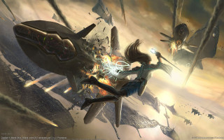Woman flying gun spaceship smoke - smoke free wallpaper for desktop