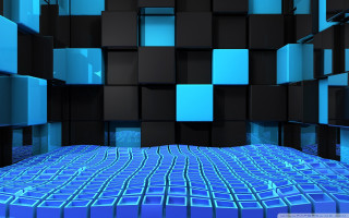 Blue black room squares wall 2 - c4d free wallpaper
